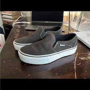 Womens vans black platform slip ons